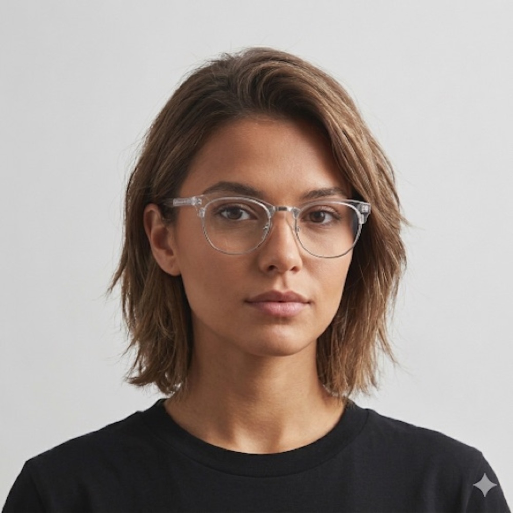 KITS Clear Acetate / Silver Metal Hybrid Nantucket Round Unisex Eyeglasses - Picture 2 of 7